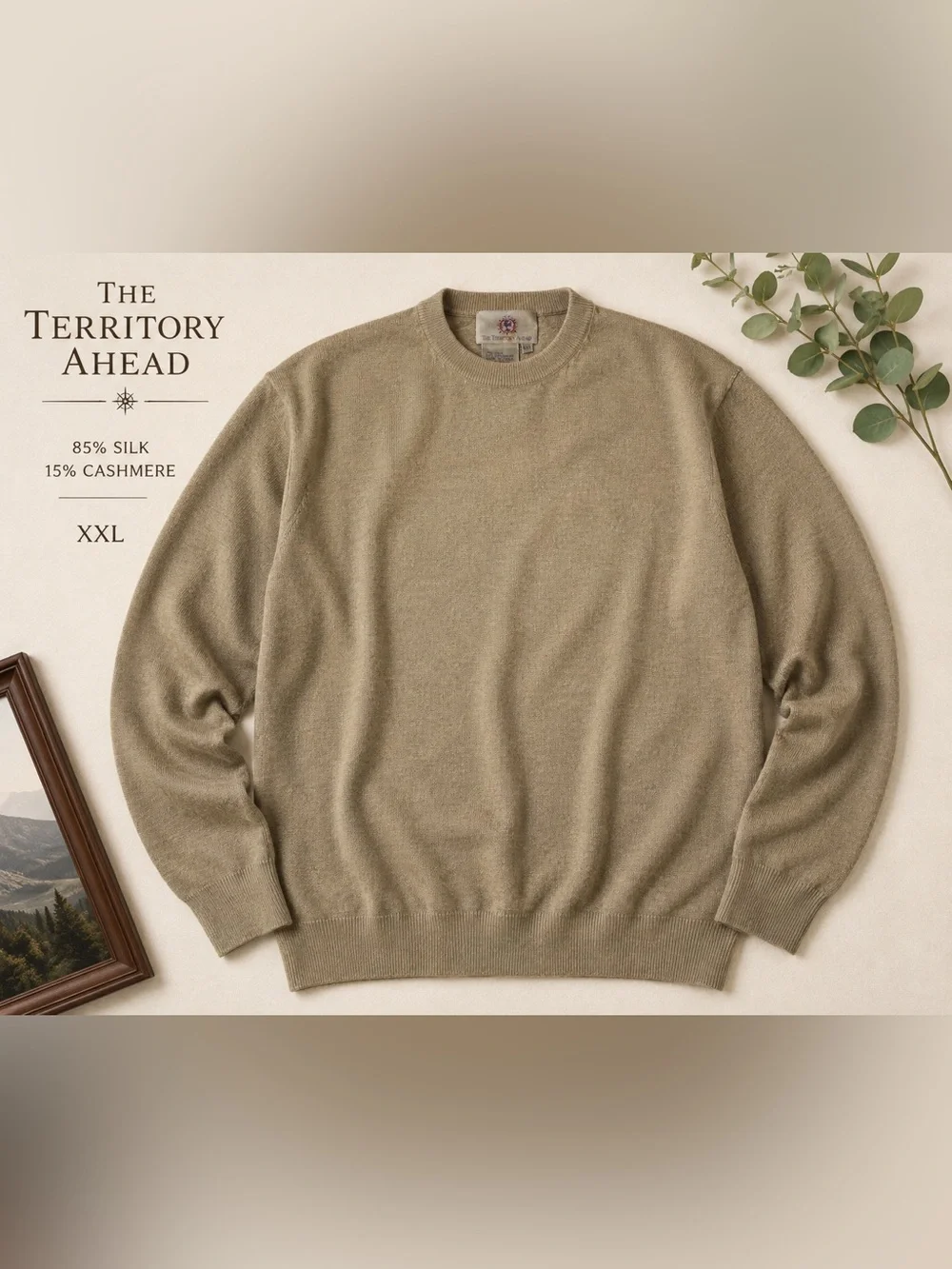 The Territory Ahead Silk Blend Sweater XXL Neutral Tan Crewneck